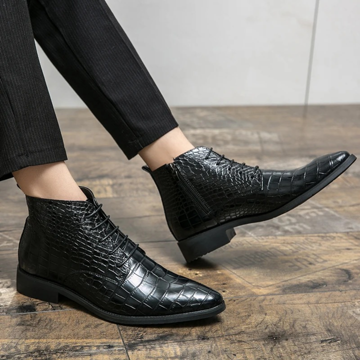 Mens Leather Ankle Boots Crocodile Pattern