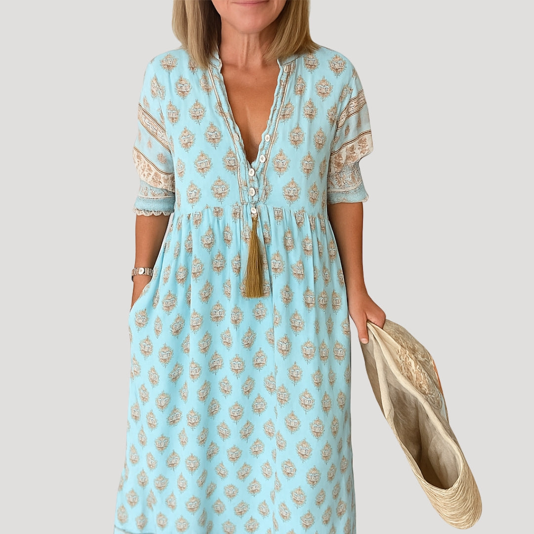 Womens Casual Midi Dress with Pockets Beach Style - BritishMode