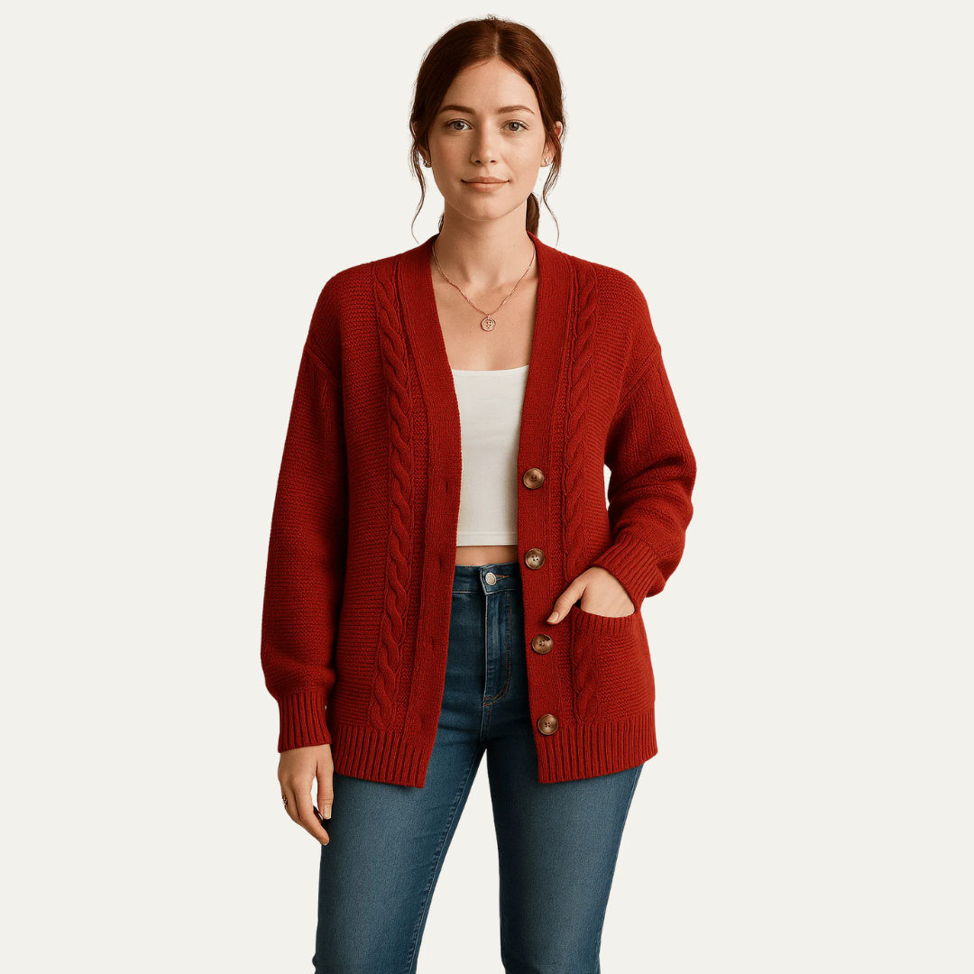 Womens Cable Knit Cardigan Cozy Fit