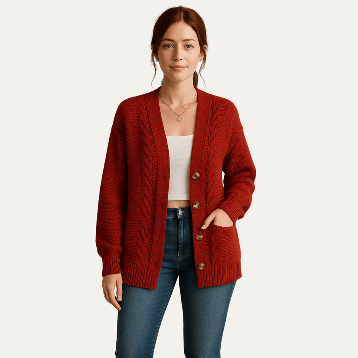 Womens Cable Knit Cardigan Cozy Fit