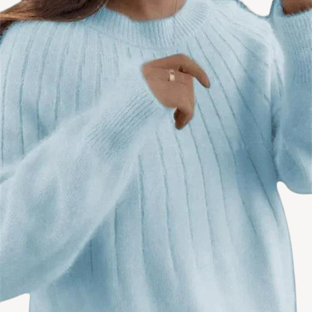 Womens Wool Blend Ribbed Knit Sweater Crewneck