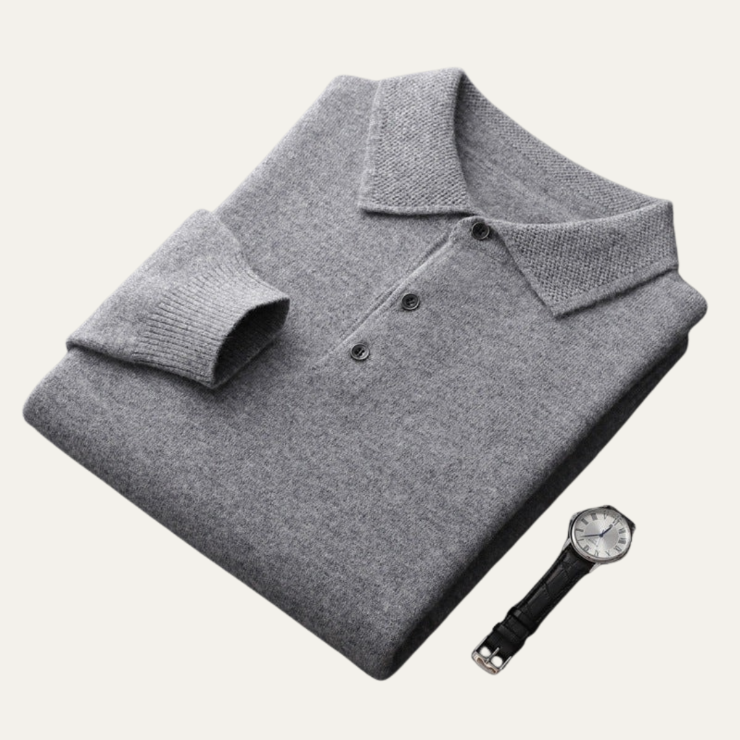 Mens Polo Sweater Smooth Knit Regular Fit