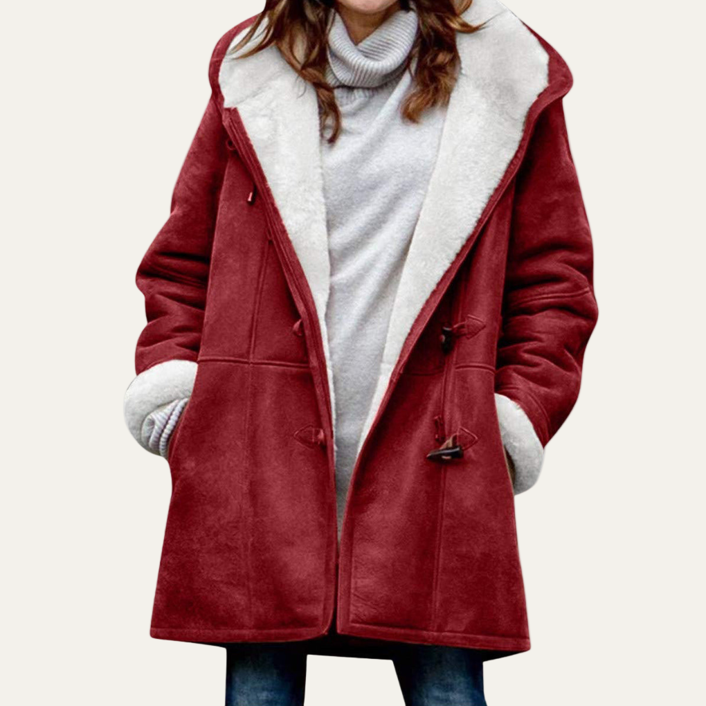 Womens Button Jacket with Furry Lapel Warm Style