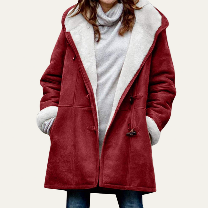 Womens Button Jacket with Furry Lapel Warm Style
