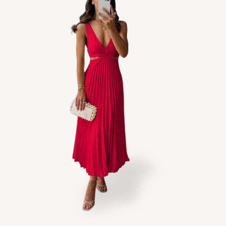 Womens Midi Dress Pleated Cutout Design