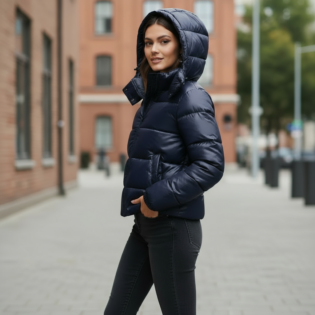 Womens Quilted Puffer Jacket with Hooded Design