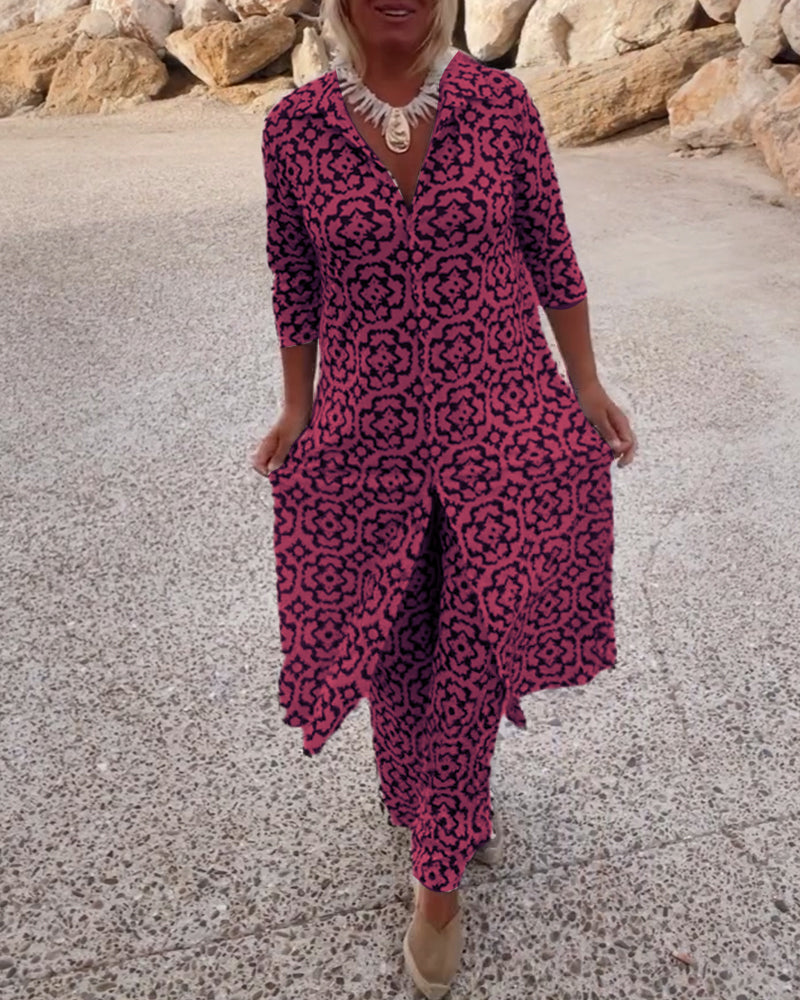 Womens Two-Piece Outfit Floral Pattern Relaxed Fit
