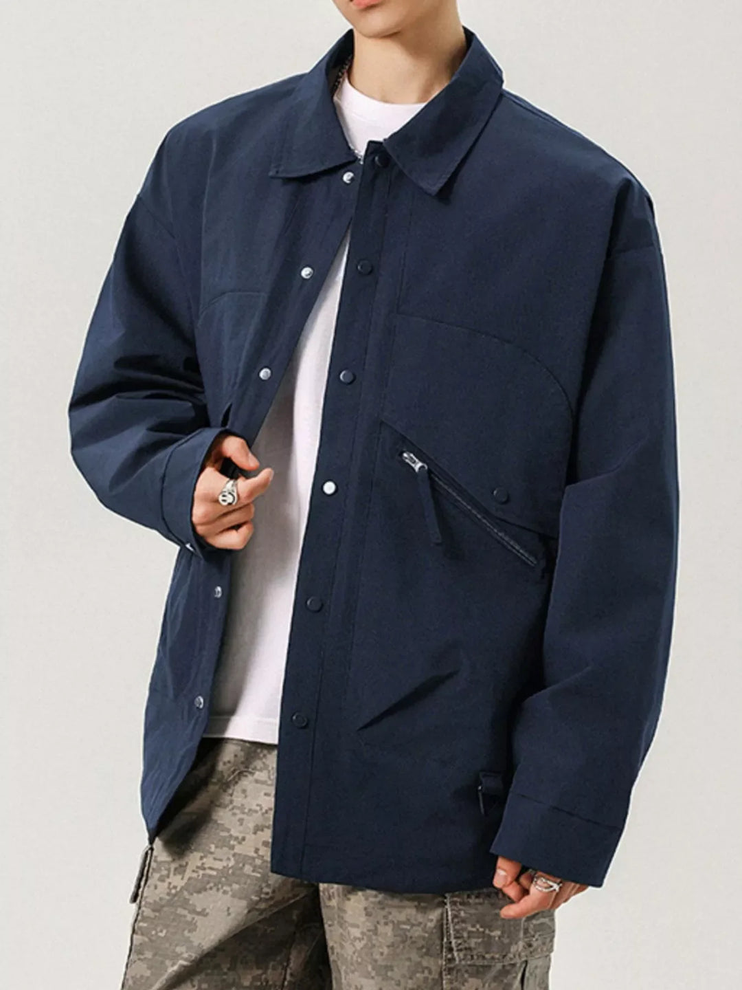 Mens Casual Snap Button Jacket Relaxed Fit