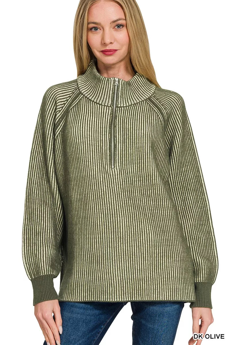 Unisex Mid Zip Sweater Textured Knit - BritishMode