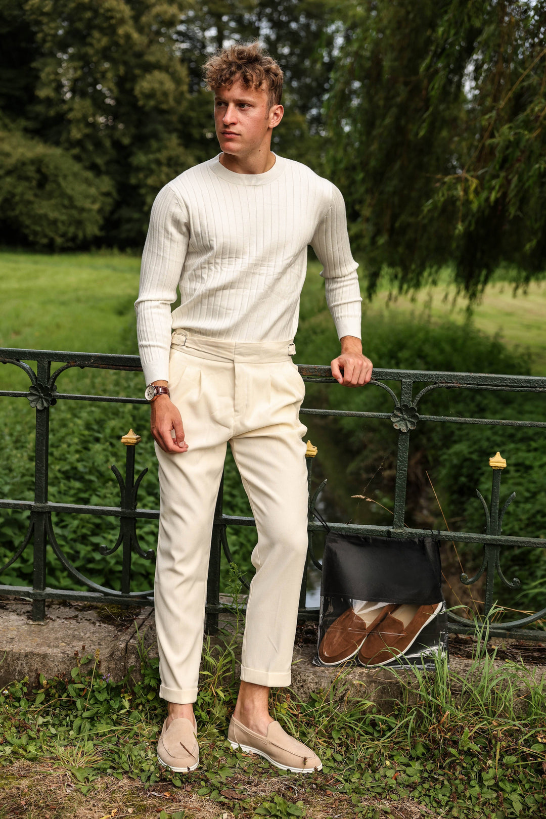 Mens Ribbed Knit Jumper Crew Neck