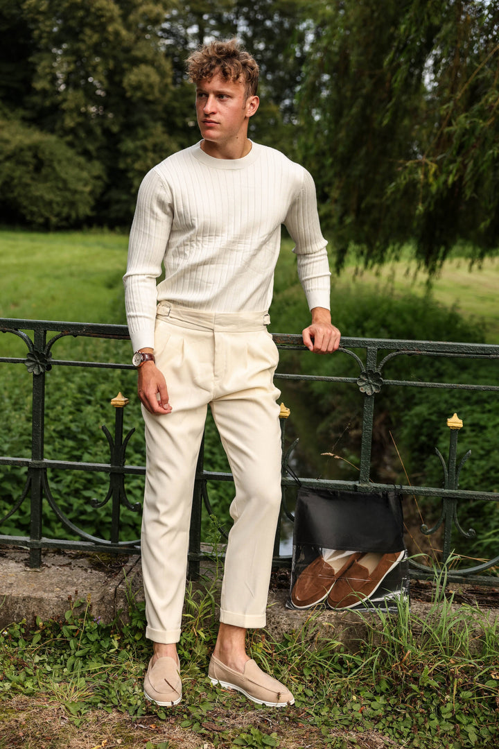 Mens Ribbed Knit Jumper Crew Neck