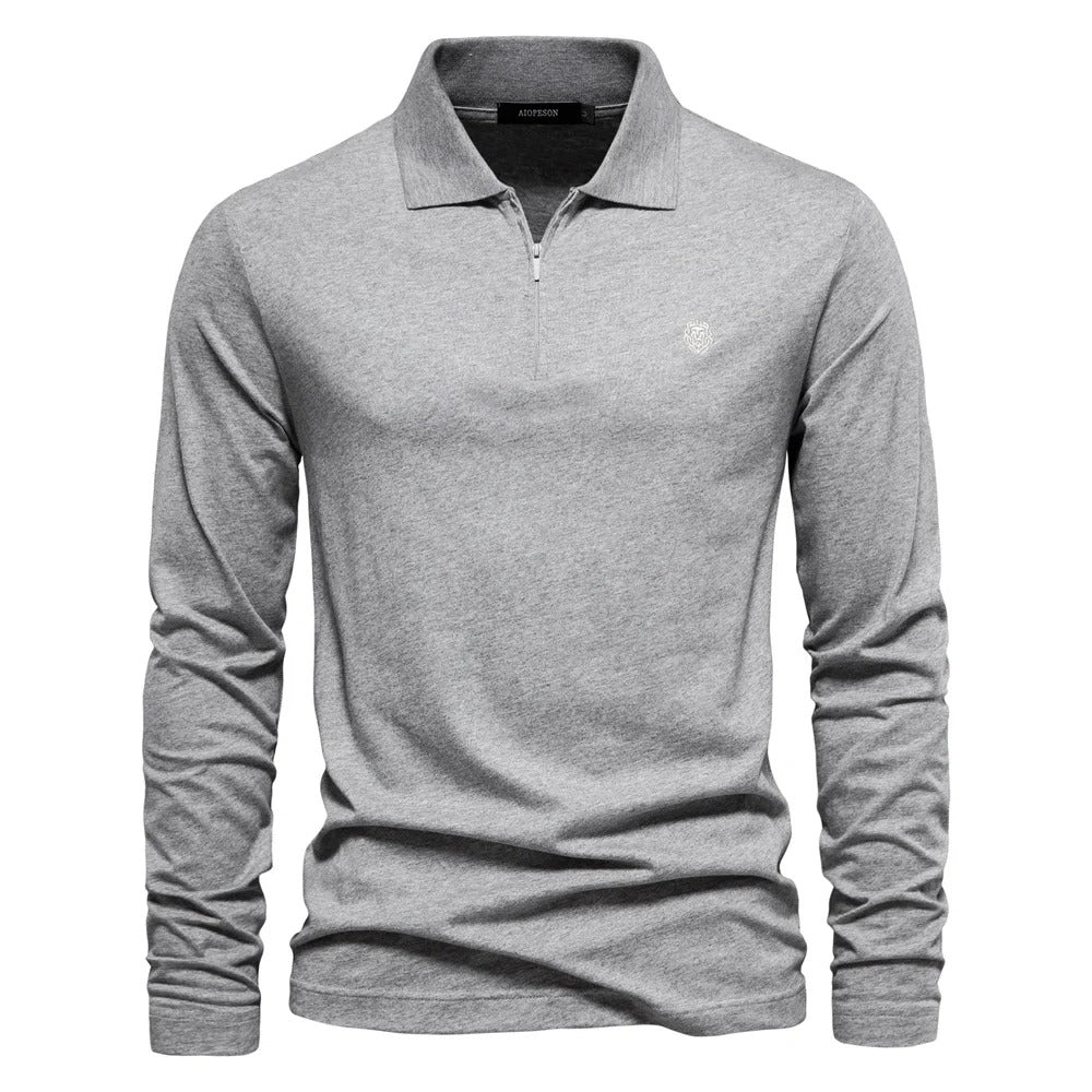 Mens Long Sleeve Polo Shirt with Zip Closure
