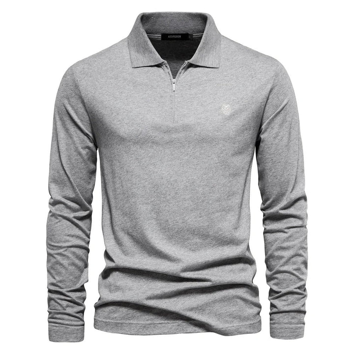 Mens Long Sleeve Polo Shirt with Zip Closure