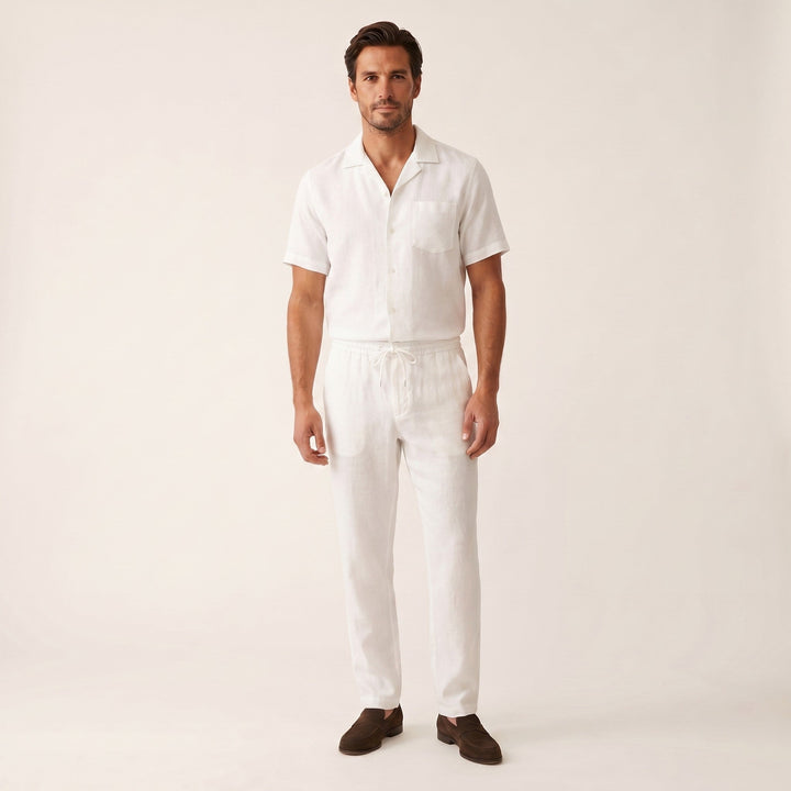 Mens Linen Shirt with Cuban Collar Relaxed Fit - BritishMode