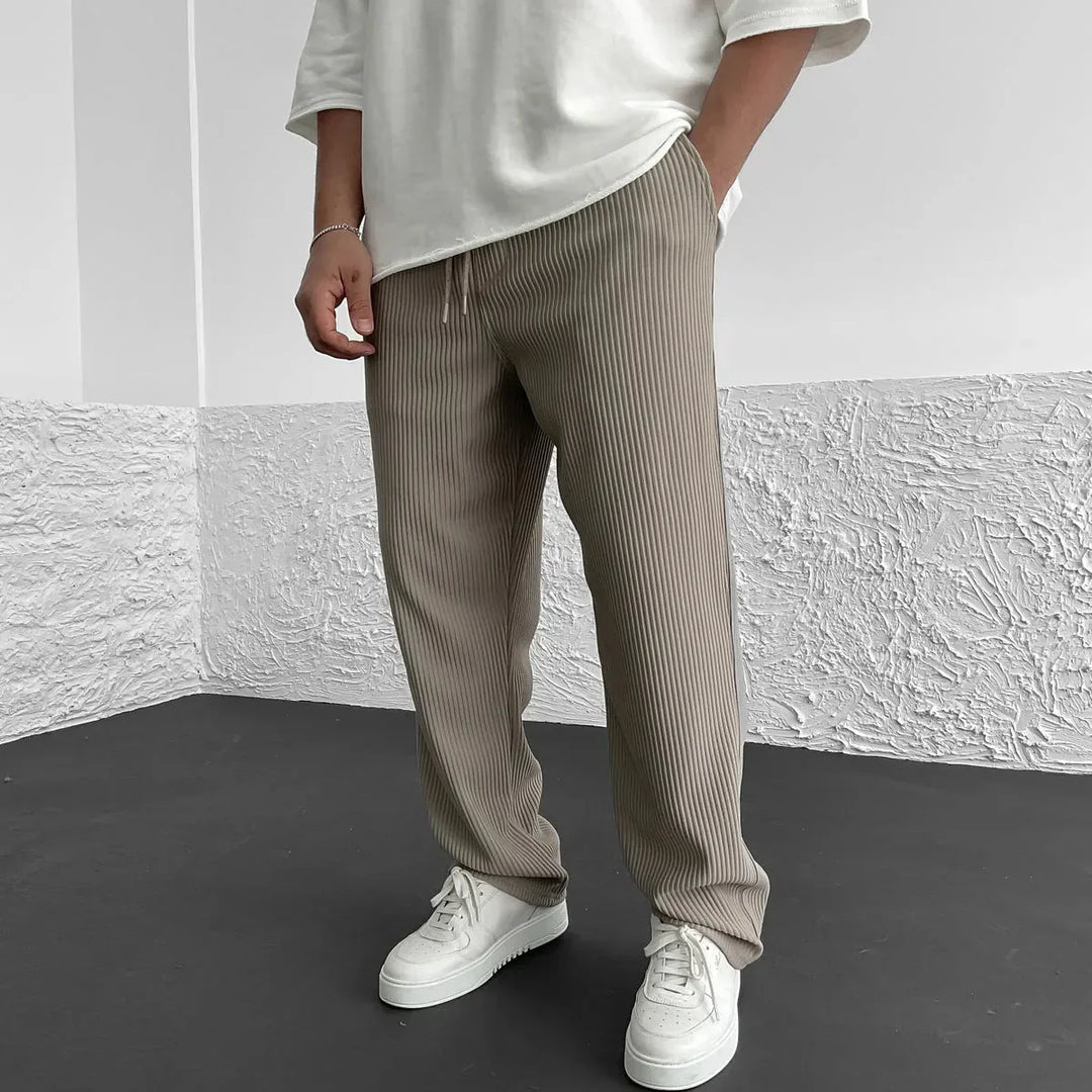 Mens Casual Trousers Pinstripe Drawstring Waist Relaxed Fit
