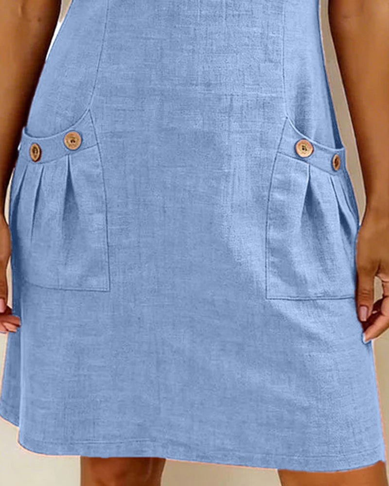 Womens Shift Dress Short Sleeve Zip Neck with Pockets