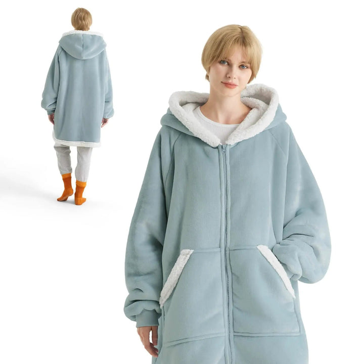 Unisex Wearable Blanket Hoodie Sherpa Fleece Zippered Warm