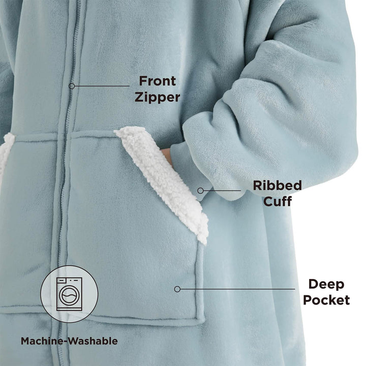 Unisex Wearable Blanket Hoodie Sherpa Fleece Zippered Warm