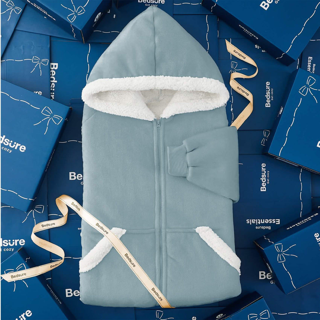Unisex Wearable Blanket Hoodie Sherpa Fleece Zippered Warm