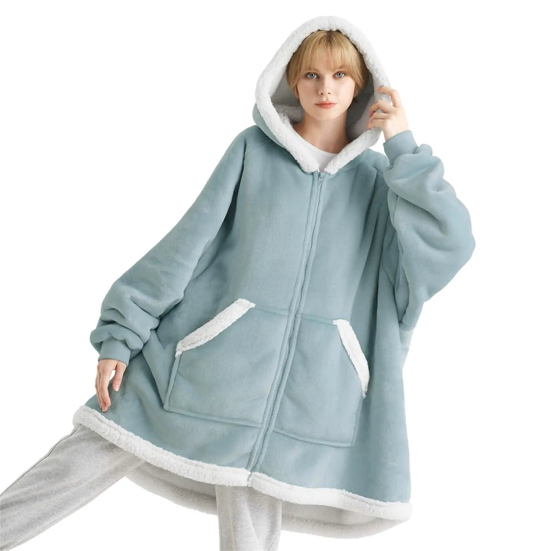 Unisex Wearable Blanket Hoodie Sherpa Fleece Zippered Warm