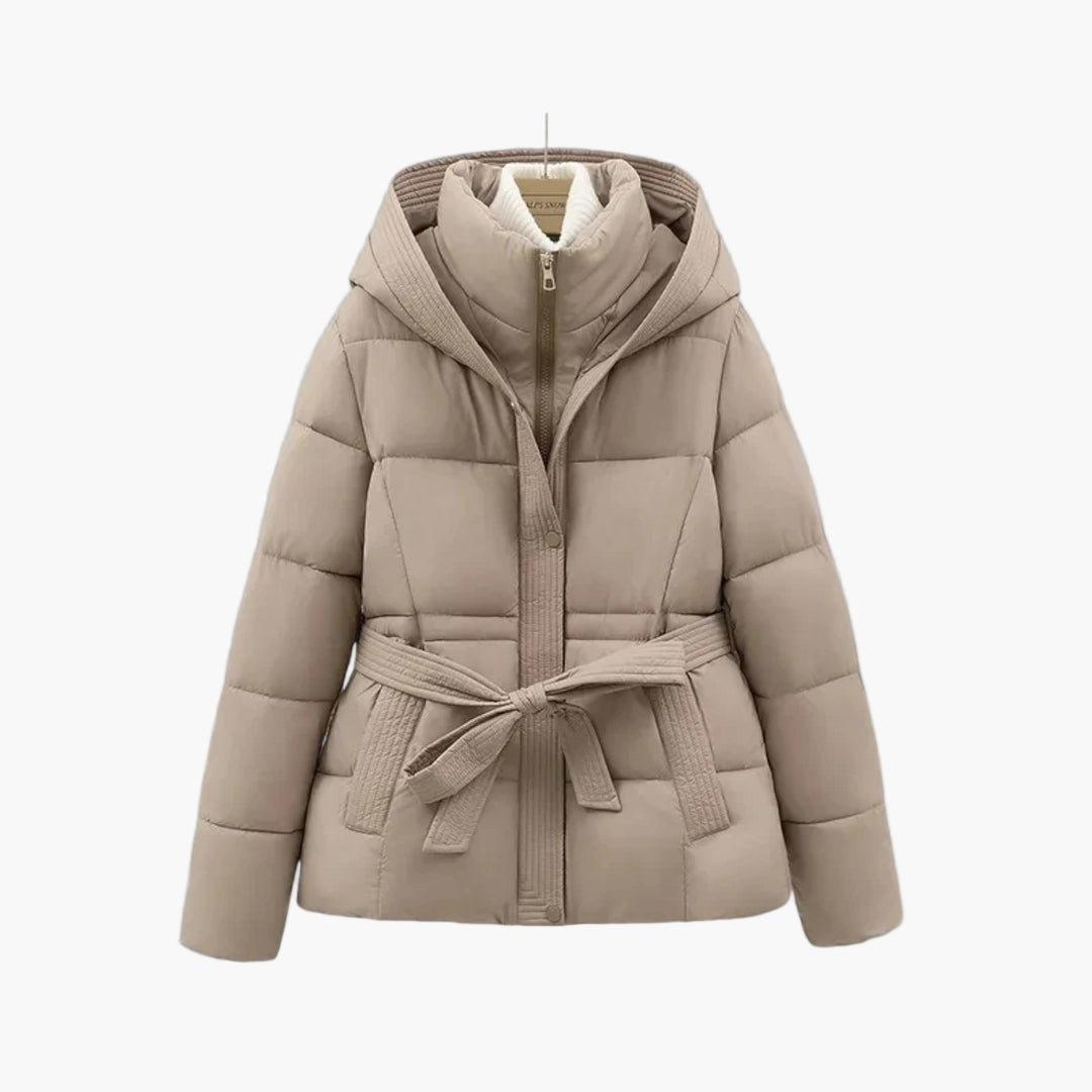 Womens Winter Parka Coat Belted Elegant Fit