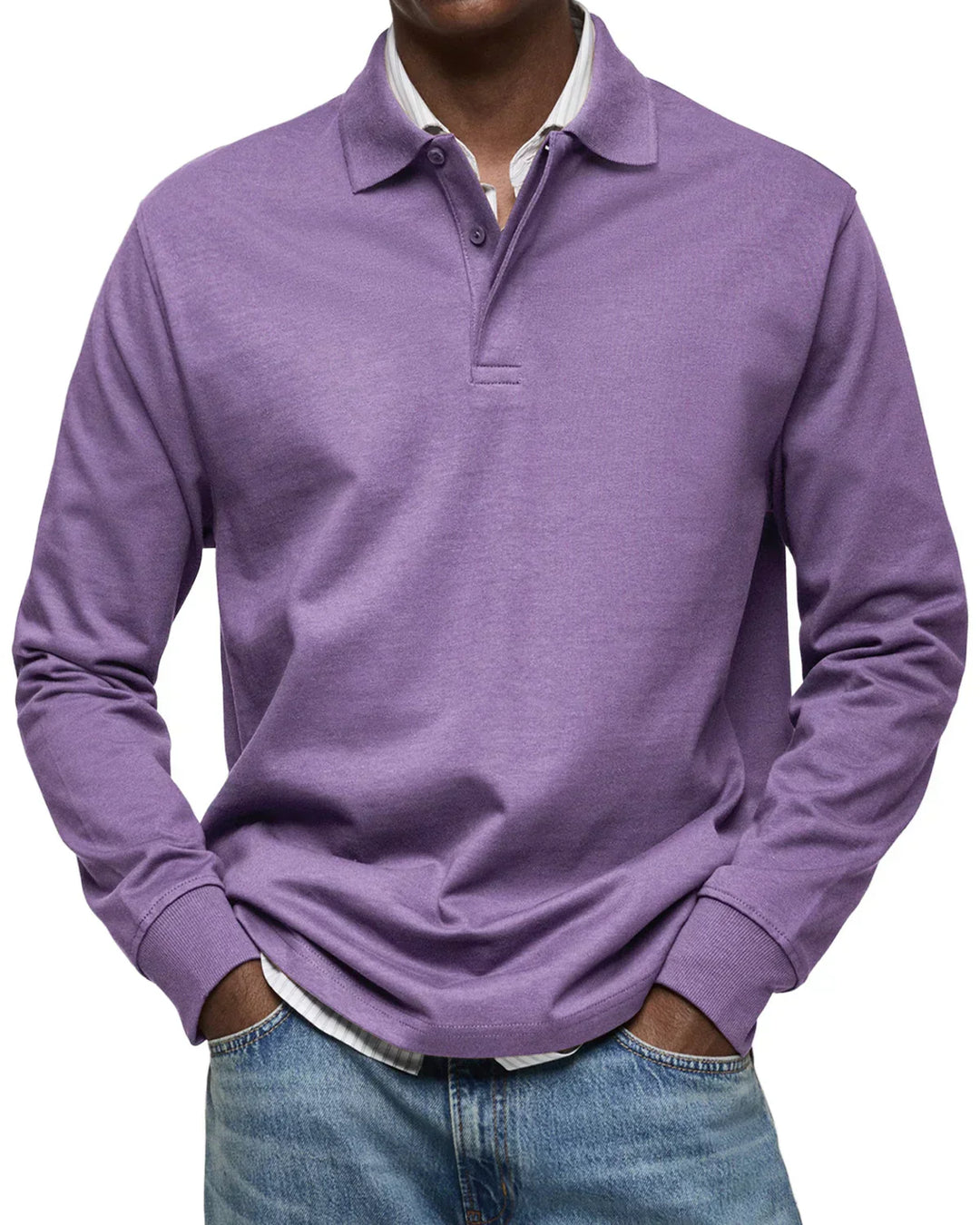 Mens Polo Shirt Cotton Long Sleeve Classic Fit