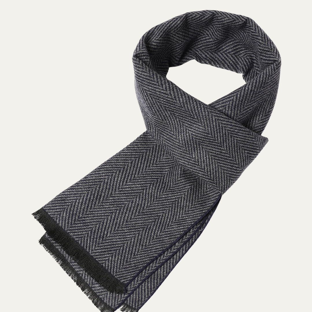 Mens Scarf Herringbone Texture Fringed Edges