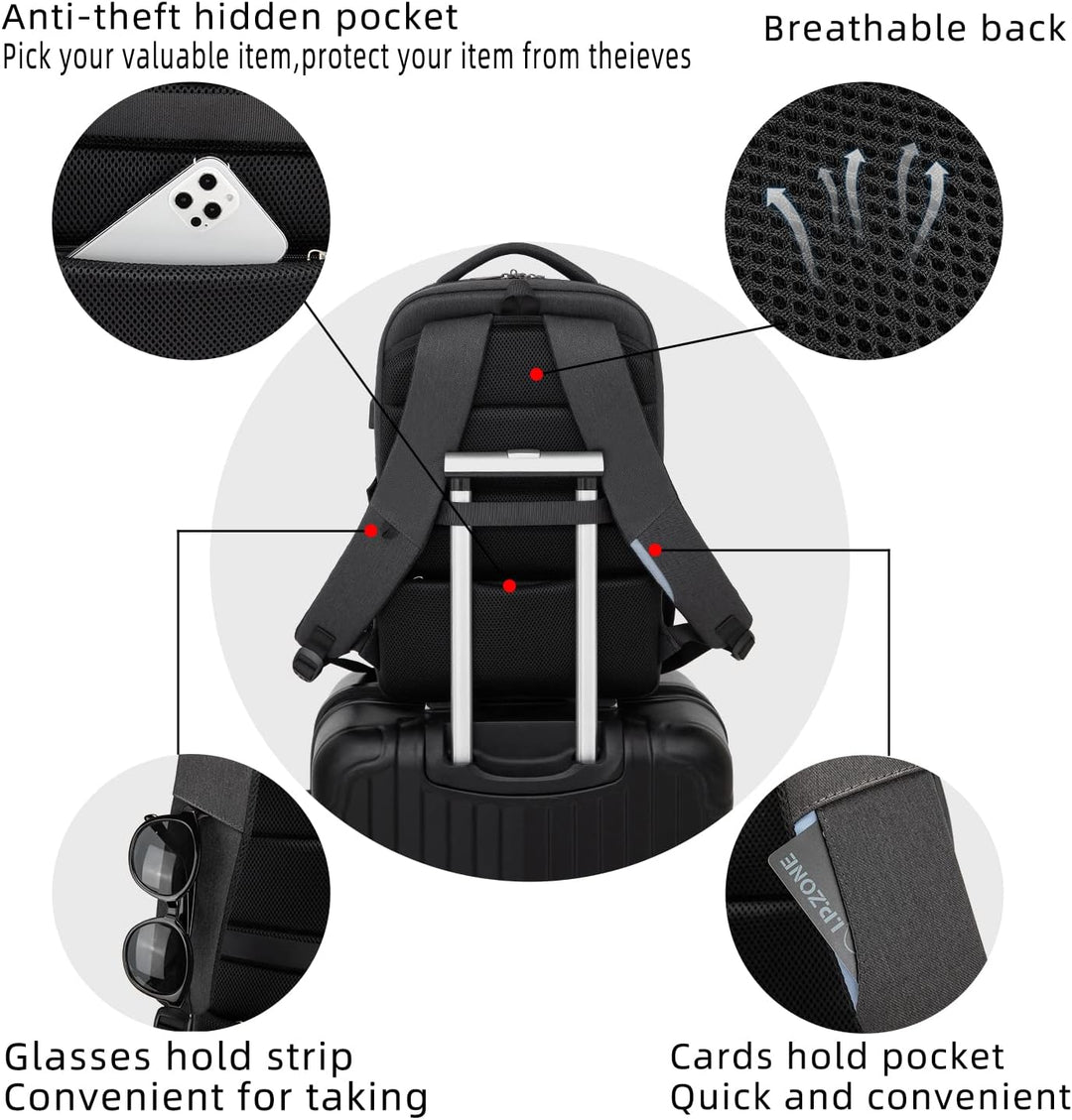 Unisex Travel Laptop Backpack Water-Resistant USB Port Organized