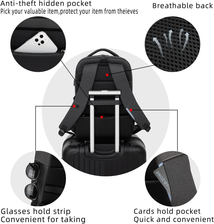 Unisex Travel Laptop Backpack Water-Resistant USB Port Organized