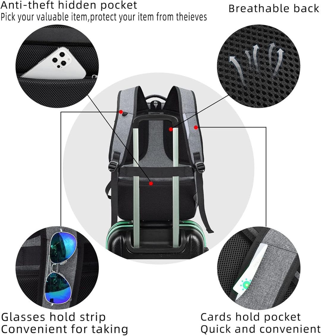 Unisex Travel Laptop Backpack Water-Resistant USB Port Organized