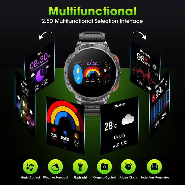 Mens Smart Watch HD Screen Flashlight Feature