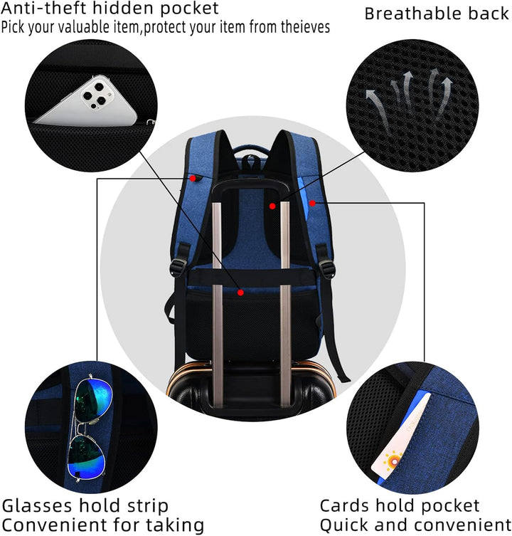 Unisex Travel Laptop Backpack Water-Resistant USB Port Organized
