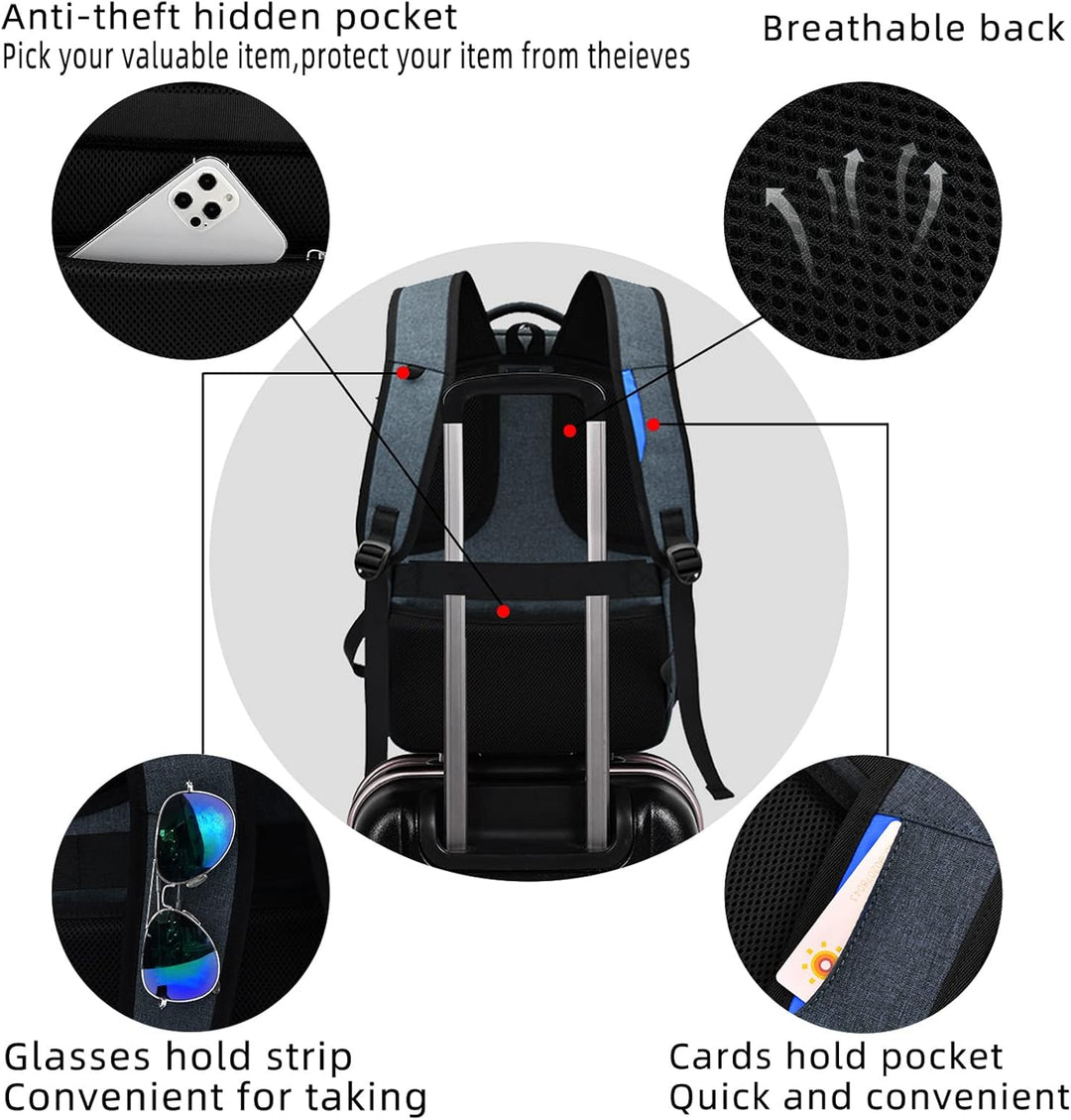 Unisex Travel Laptop Backpack Water-Resistant USB Port Organized