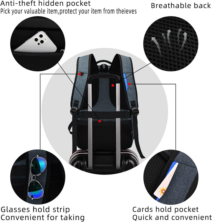 Unisex Travel Laptop Backpack Water-Resistant USB Port Organized