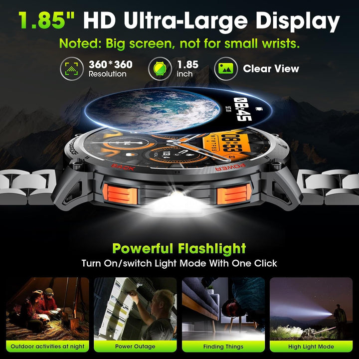 Mens Smart Watch HD Screen Flashlight Feature
