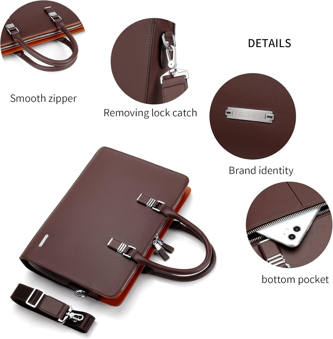 Mens Leather Business Briefcase Multi-Compartment Professional Style