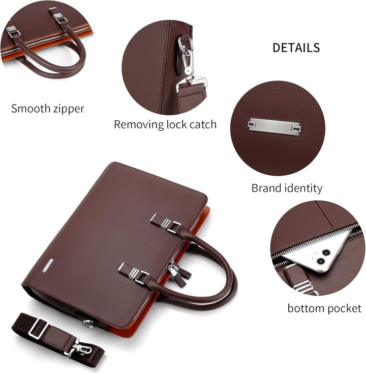 Mens Leather Business Briefcase Multi-Compartment Professional Style