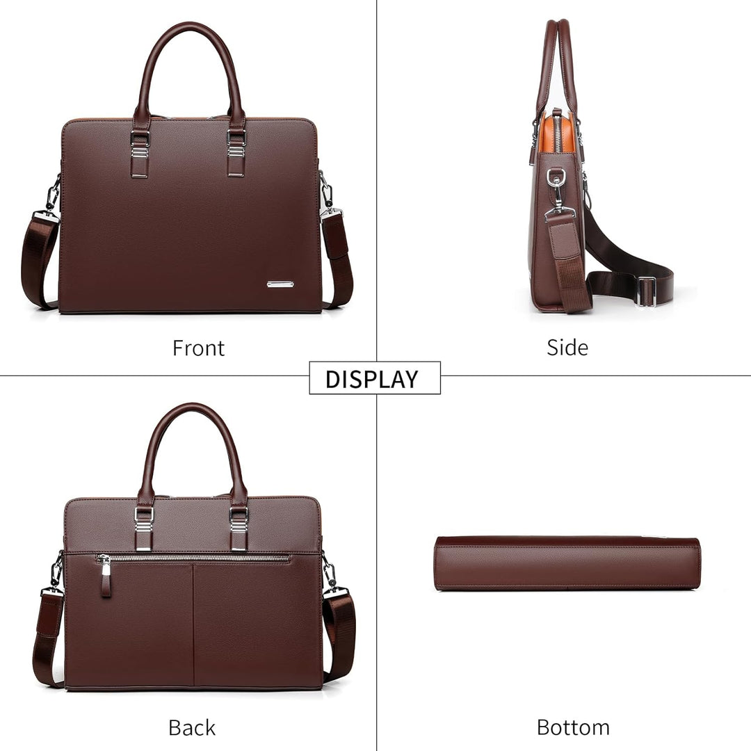 Mens Leather Business Briefcase Multi-Compartment Professional Style