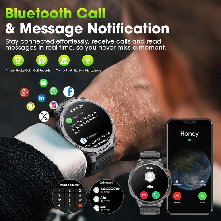 Mens Smart Watch HD Screen Flashlight Feature