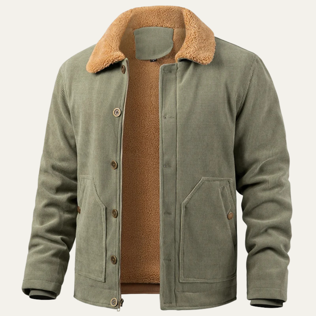 Mens Corduroy Sherpa Jacket Button-Up Winter Style - BritishMode
