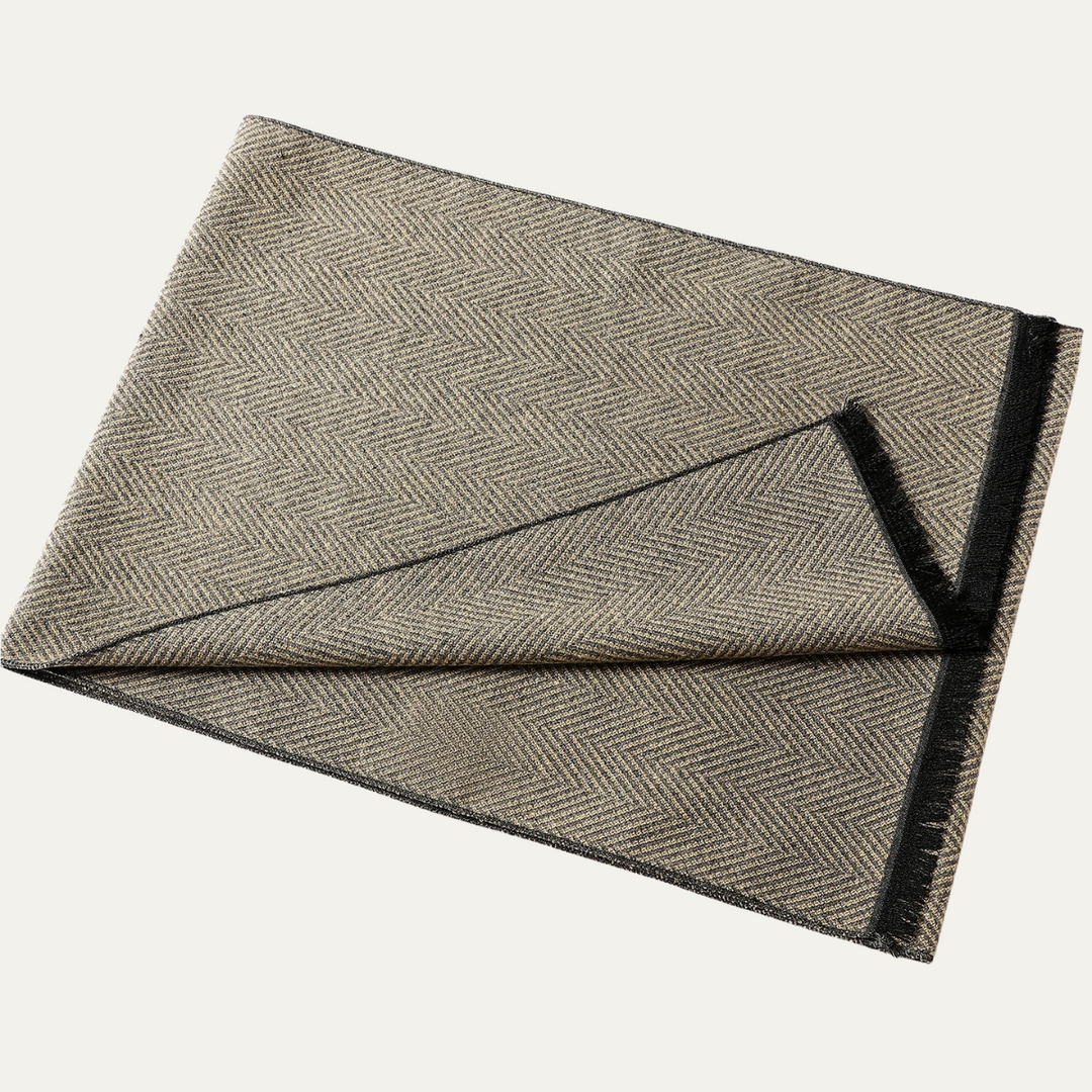 Mens Scarf Herringbone Texture Fringed Edges