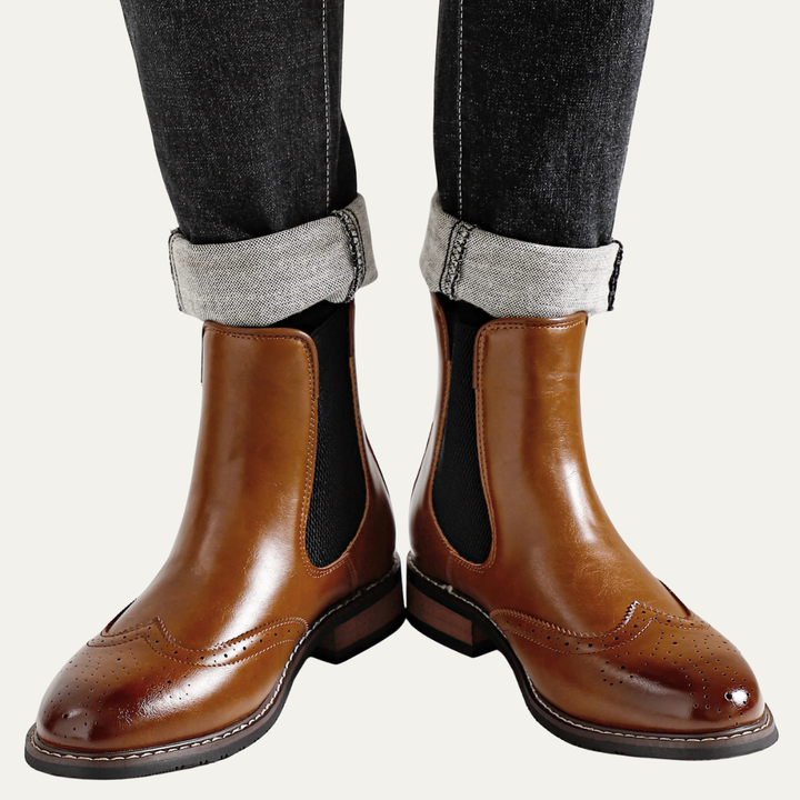 Mens Leather Chelsea Boots with Elastic Side Panels