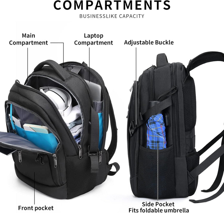 Unisex Travel Laptop Backpack Water-Resistant USB Port Organized