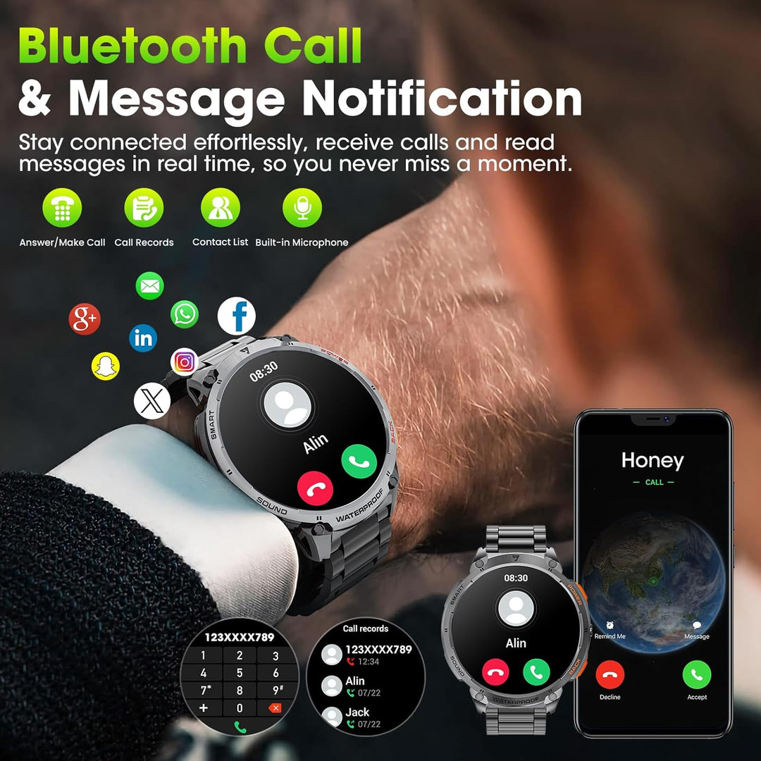 Mens Smart Watch HD Screen Flashlight Feature