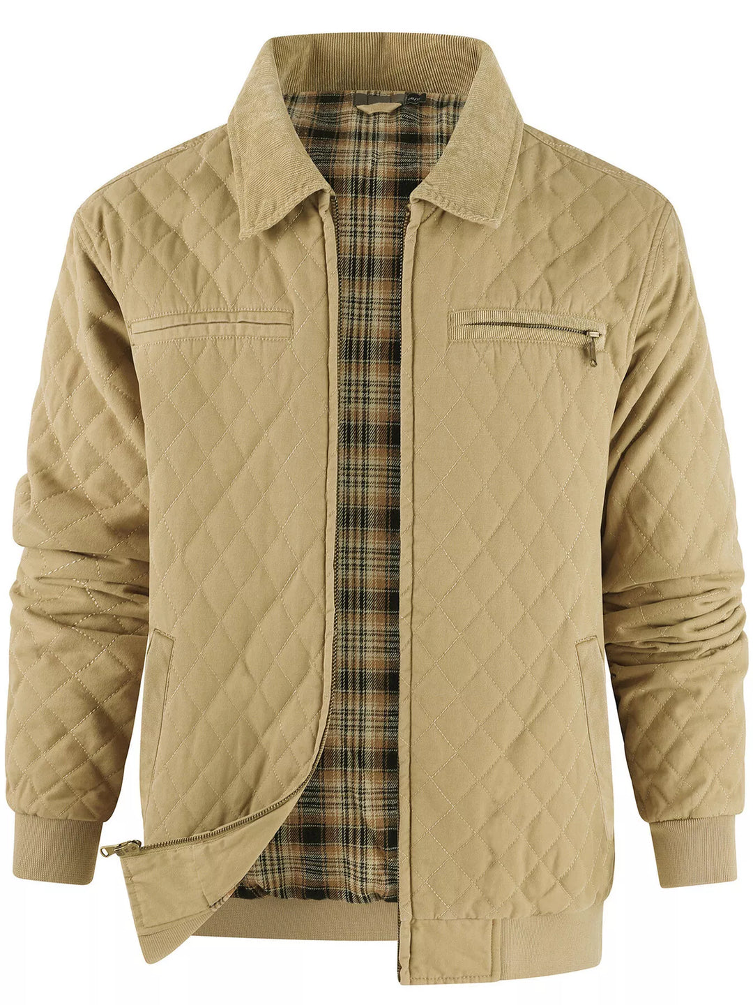 Mens Quilted Jacket Plaid Lined Warm Fit