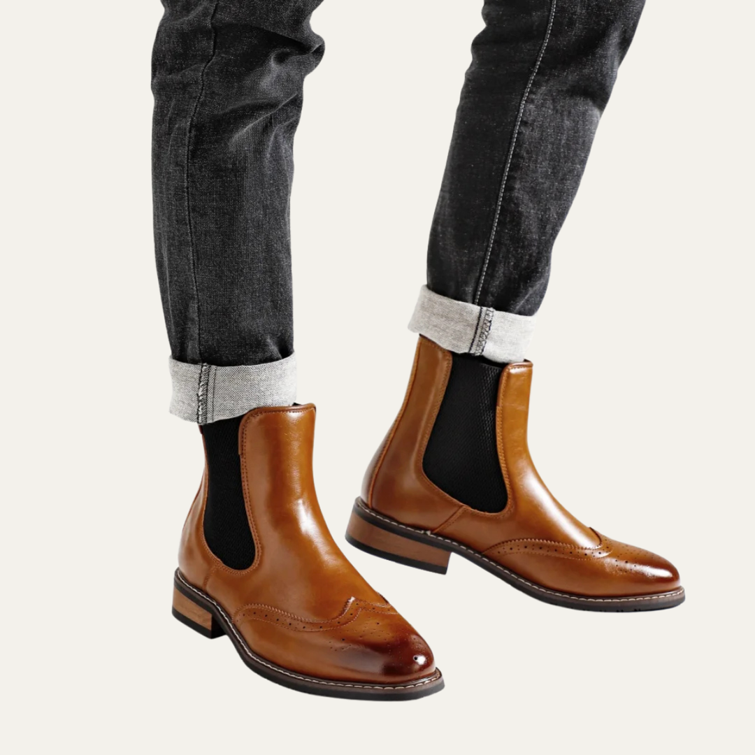 Mens Leather Chelsea Boots with Elastic Side Panels