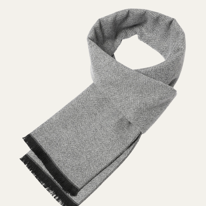 Mens Scarf Herringbone Texture Fringed Edges