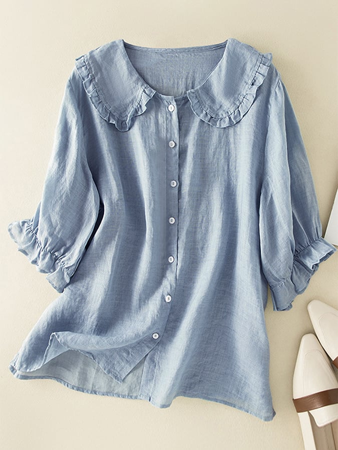 Womens Blouse Soft Fabric Casual Ruffle Collar - BritishMode