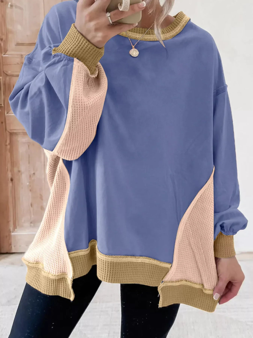 Unisex Sweatshirt Waffle Knit Crew Neck Large Fit - BritishMode