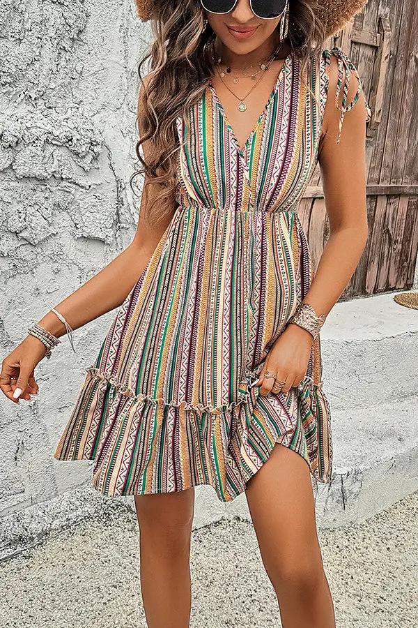 Womens Casual Dress with Bohemian Print V-Neck